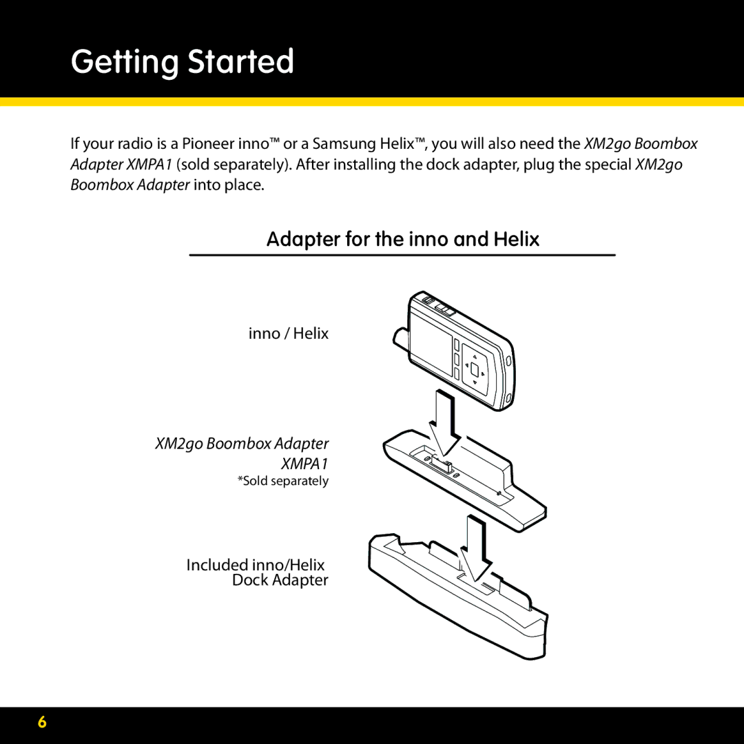 XM Satellite Radio XMBB1 manual Adapter for the inno and Helix 