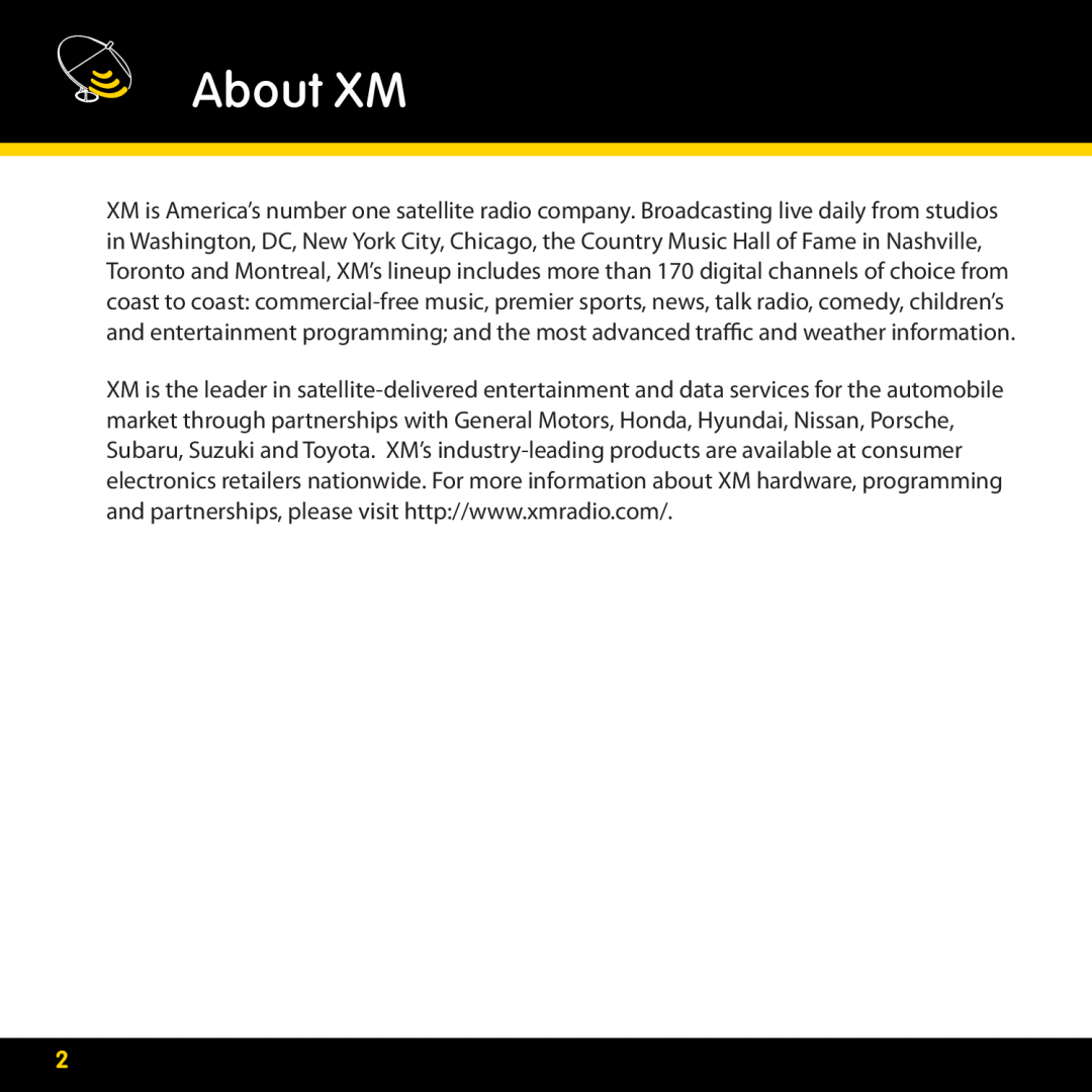 XM Satellite Radio XMBB1 manual About XM 