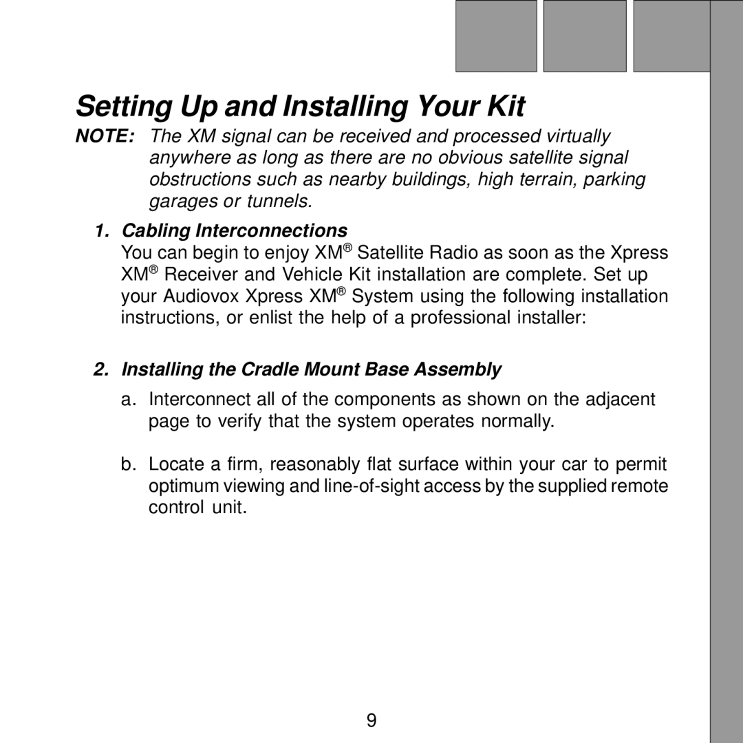 XM Satellite Radio XMC10 manual Setting Up and Installing Your Kit, Cabling Interconnections 