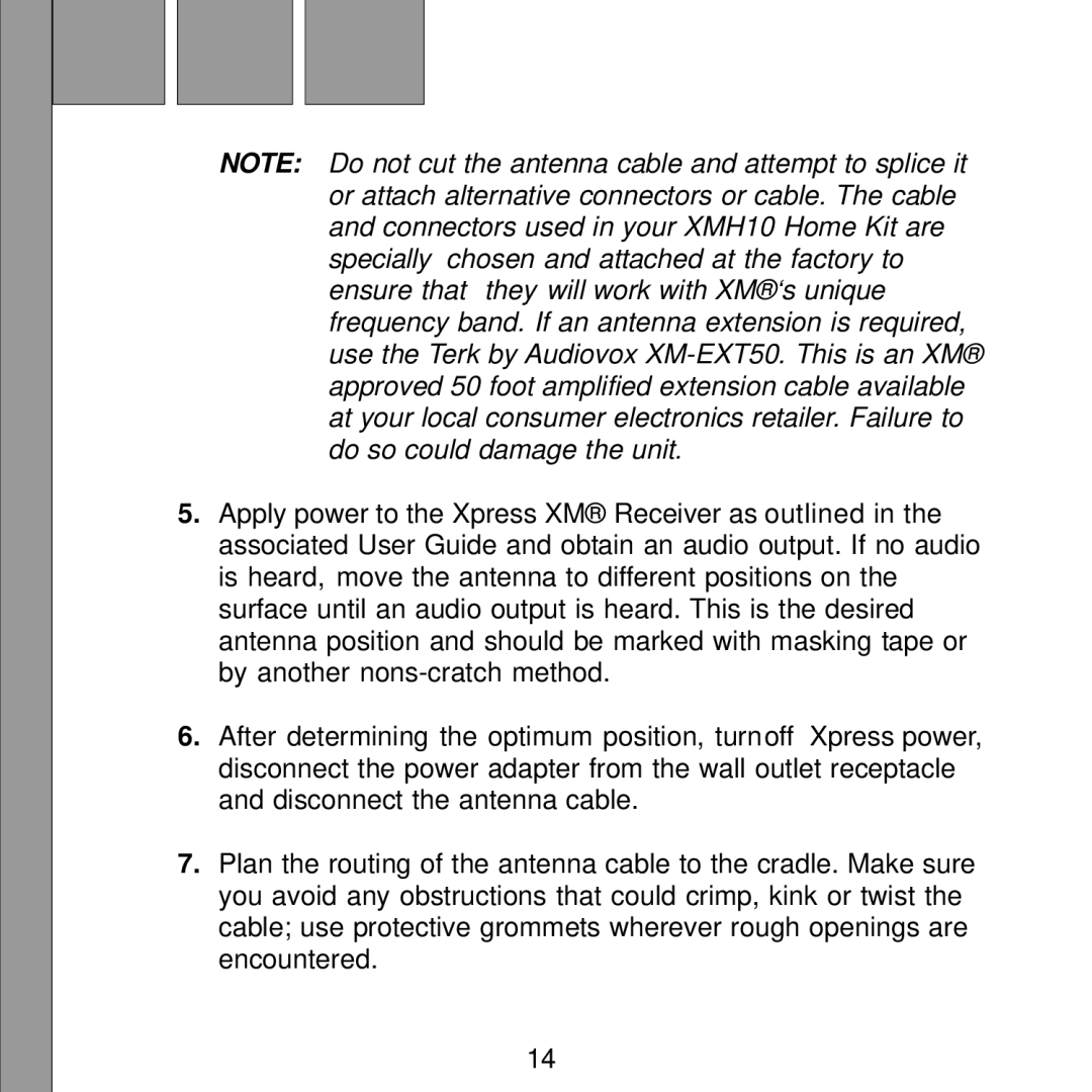 XM Satellite Radio XMH10 manual 