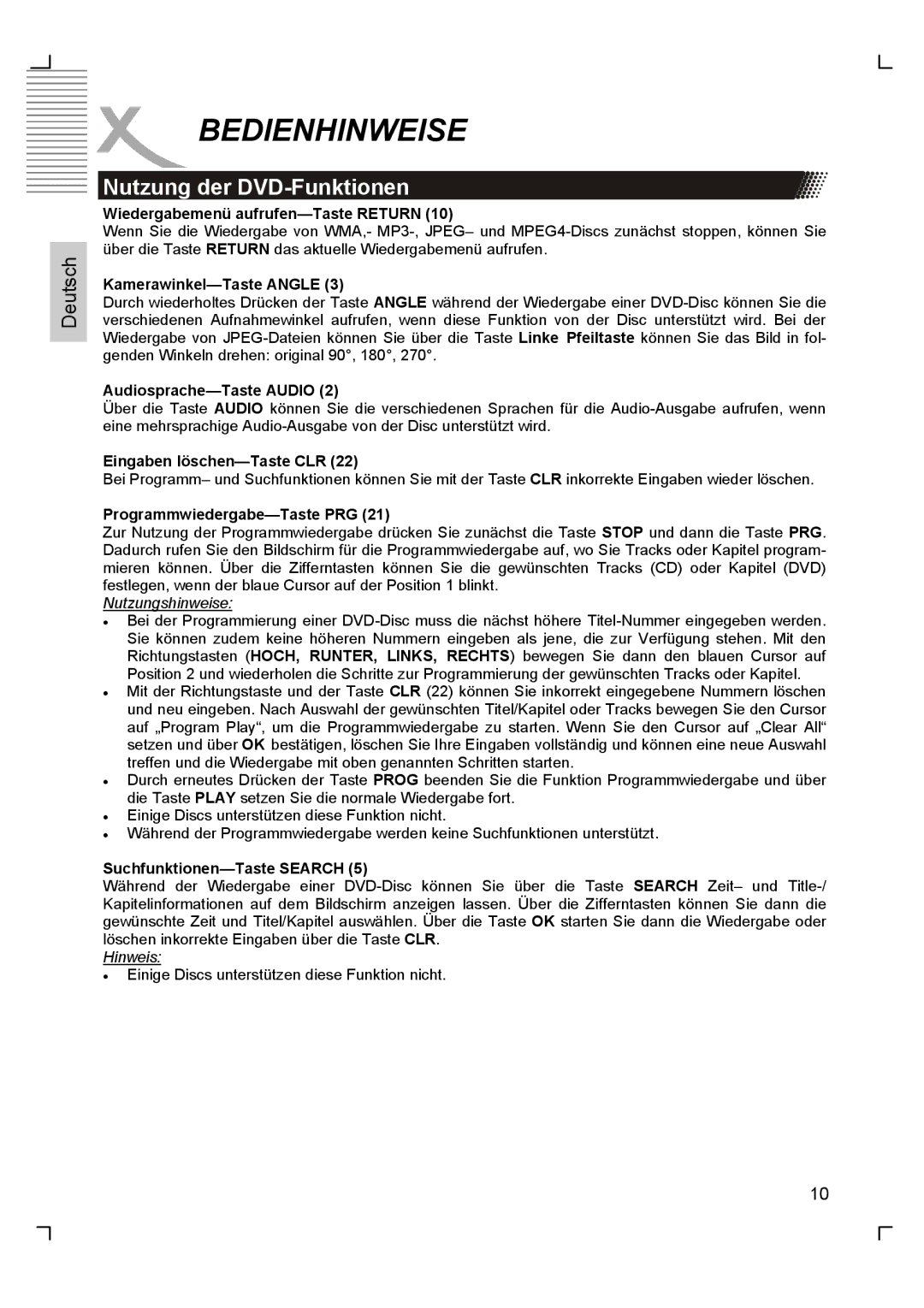 Xoro HSD 2200 manual Wiedergabemenü aufrufen-Taste Return, Kamerawinkel-Taste Angle, Audiosprache-Taste Audio 