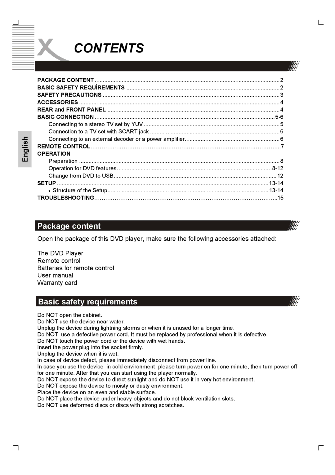 Xoro HSD 2200 manual Contents 