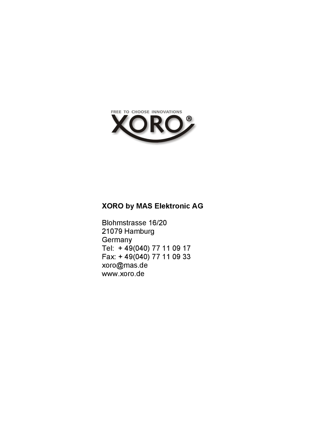 Xoro HSD 2200 manual Xoro by MAS Elektronic AG 