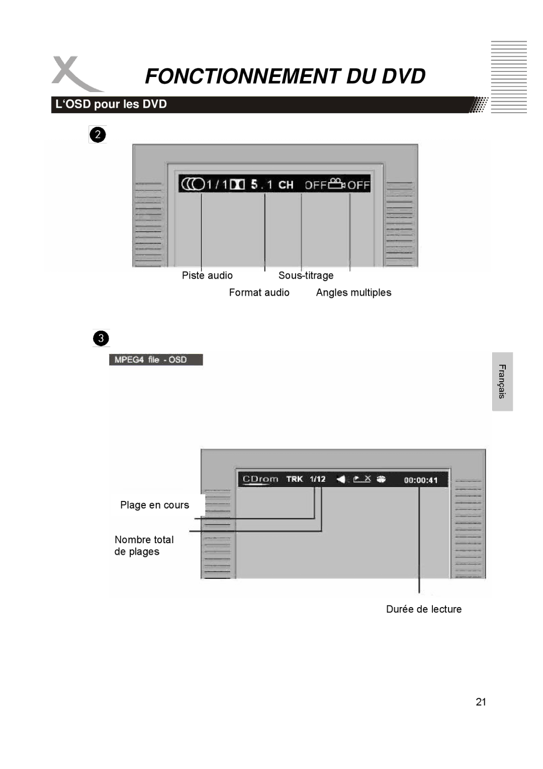 Xoro HTC1900D manual Piste audio Sous-titrage Format audio Angles multiples 