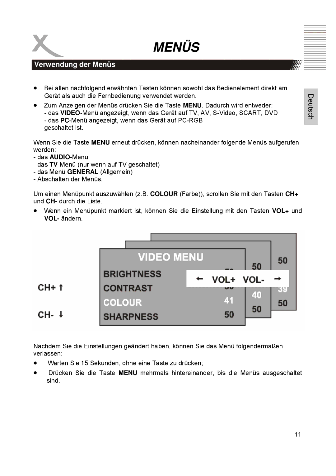 Xoro HTC1900D manual Verwendung der Menüs 