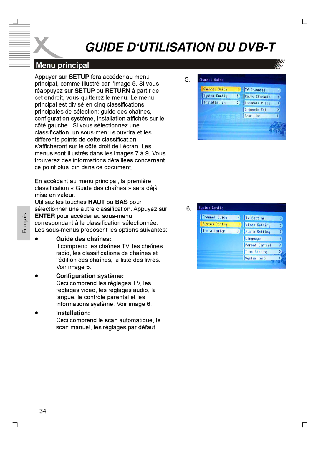 Xoro HTC1900D manual Menu principal, Guide des chaînes, Configuration système 