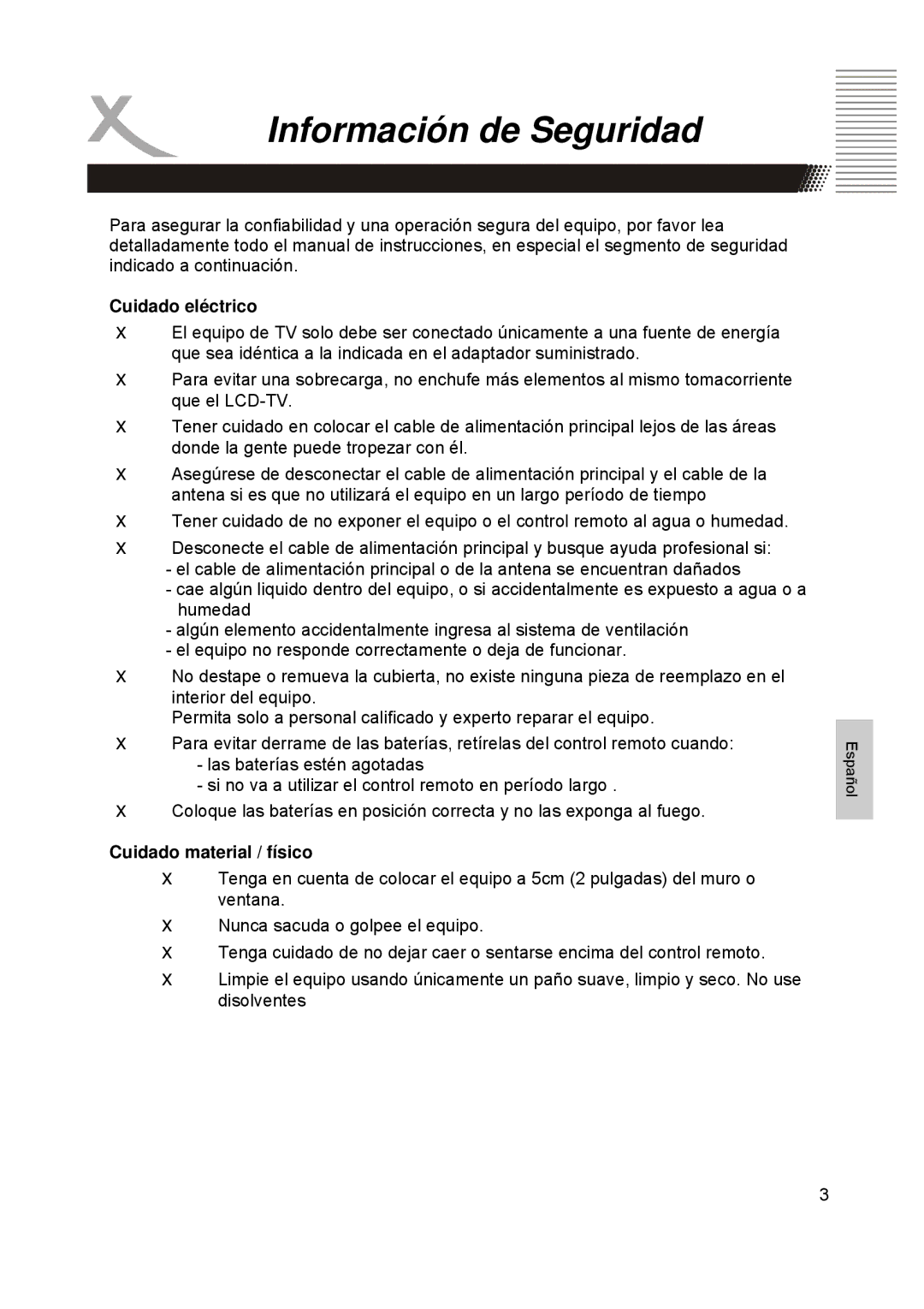 Xoro HTC1900D manual Cuidado eléctrico, Cuidado material / físico 