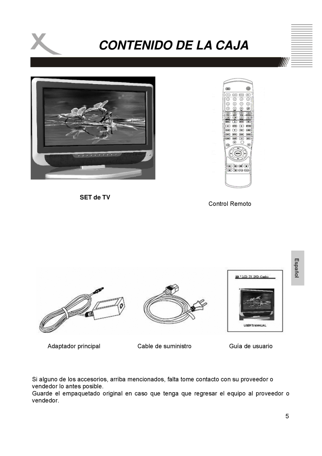 Xoro HTC1900D manual Contenido DE LA Caja, SET de TV 