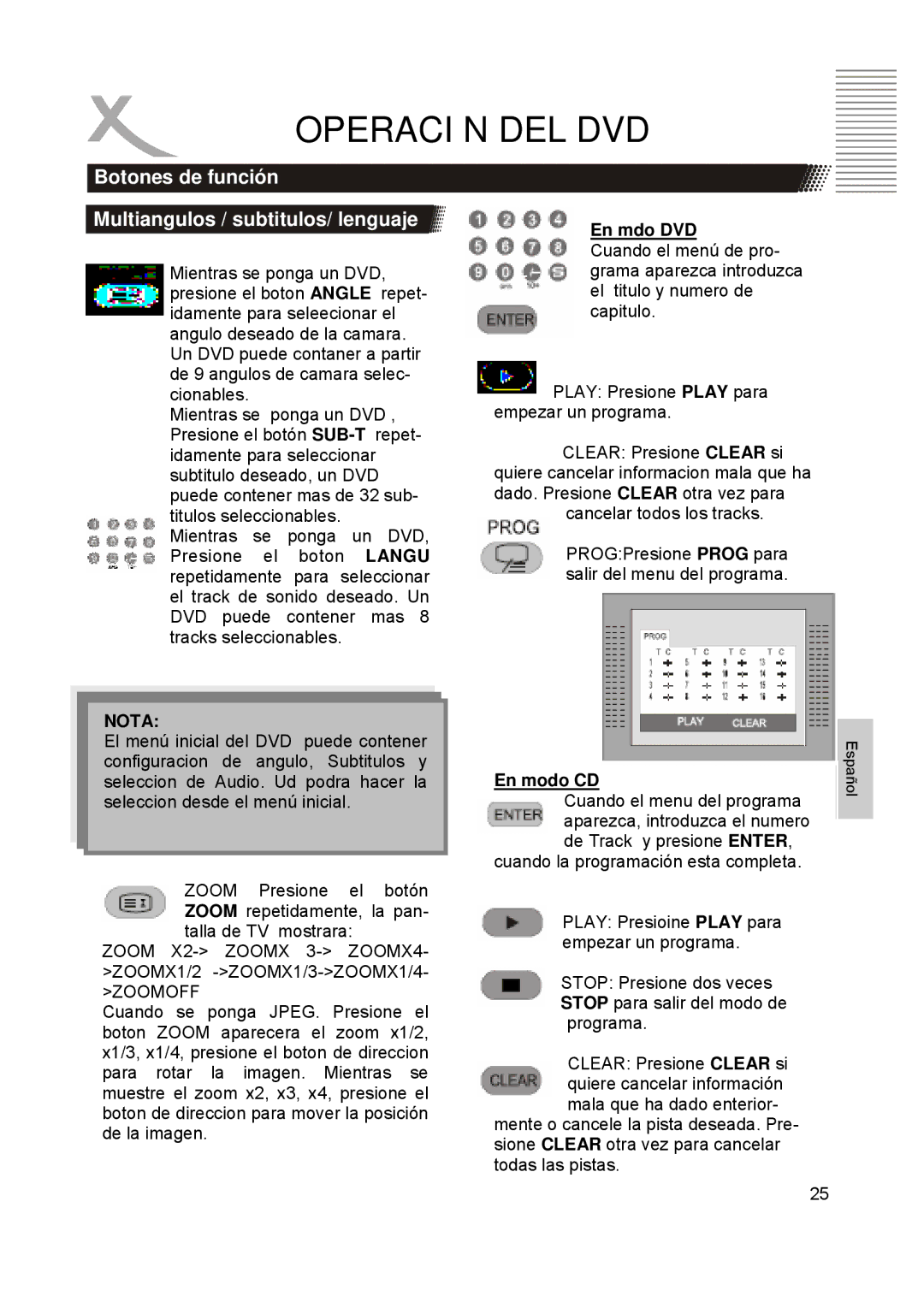 Xoro HTC1900D manual Botones de función Multiangulos / subtitulos/ lenguaje, En mdo DVD, En modo CD 