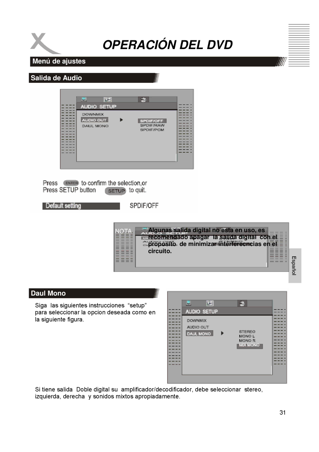 Xoro HTC1900D manual Menú de ajustes Salida de Audio, Algunas salida digital no esta en uso, es, Circuito 