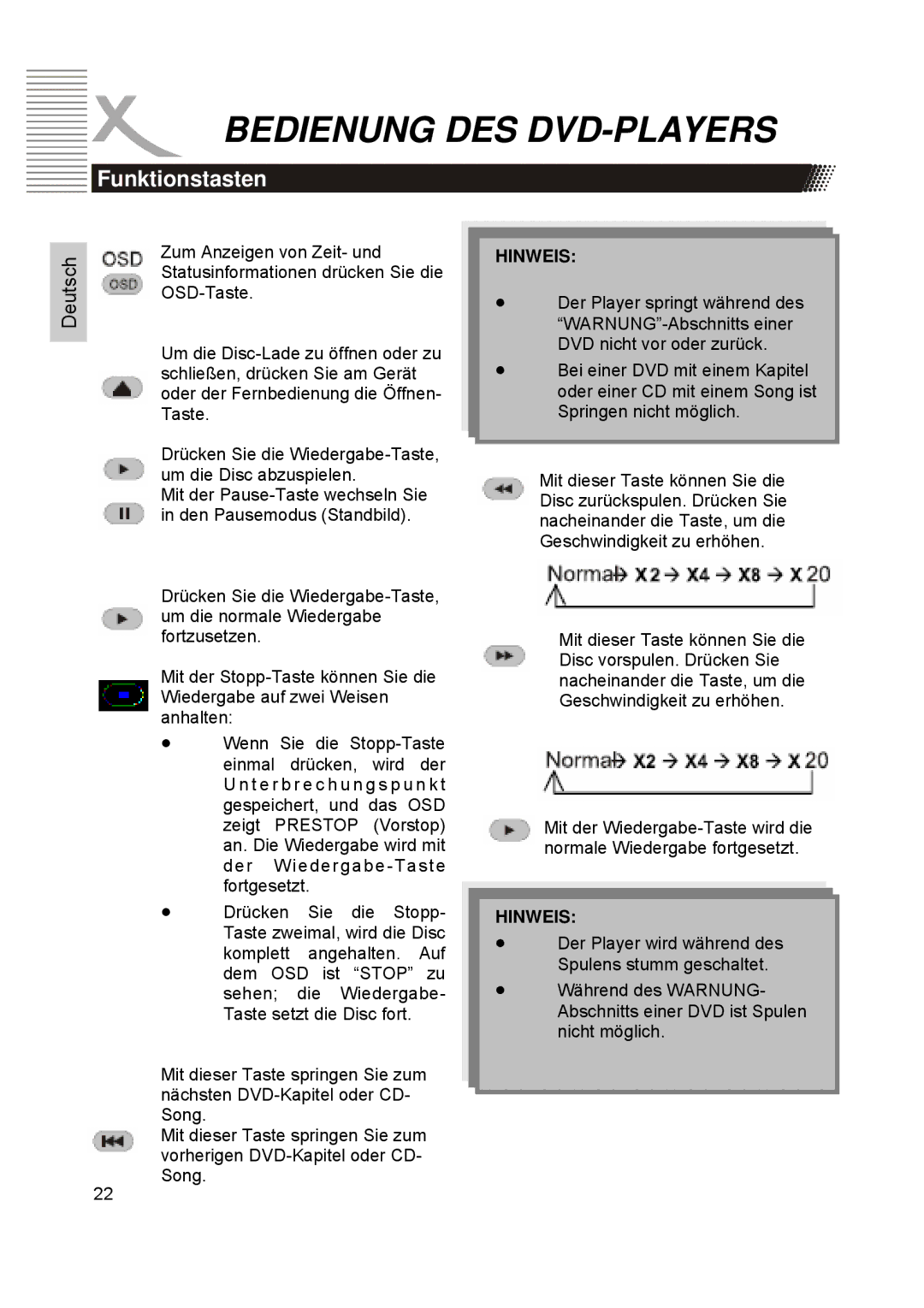 Xoro HTC1900D manual Funktionstasten, Hinweis 