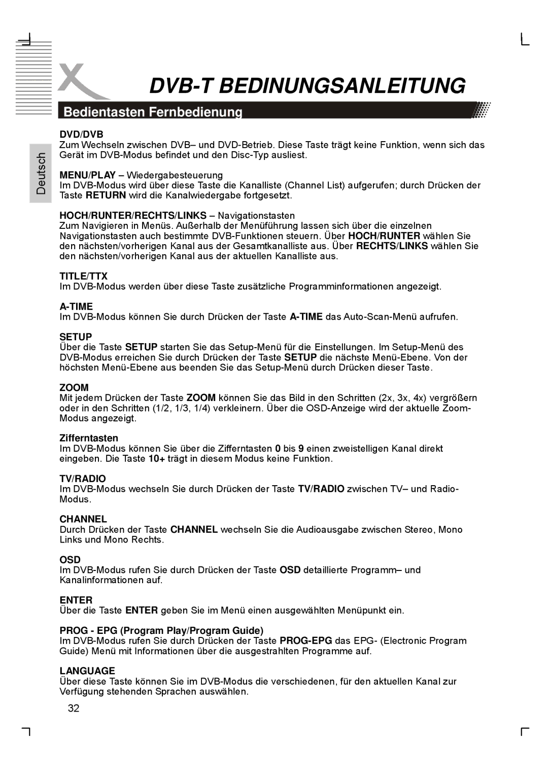 Xoro HTC1900D manual DVB-T Bedinungsanleitung, Bedientasten Fernbedienung 
