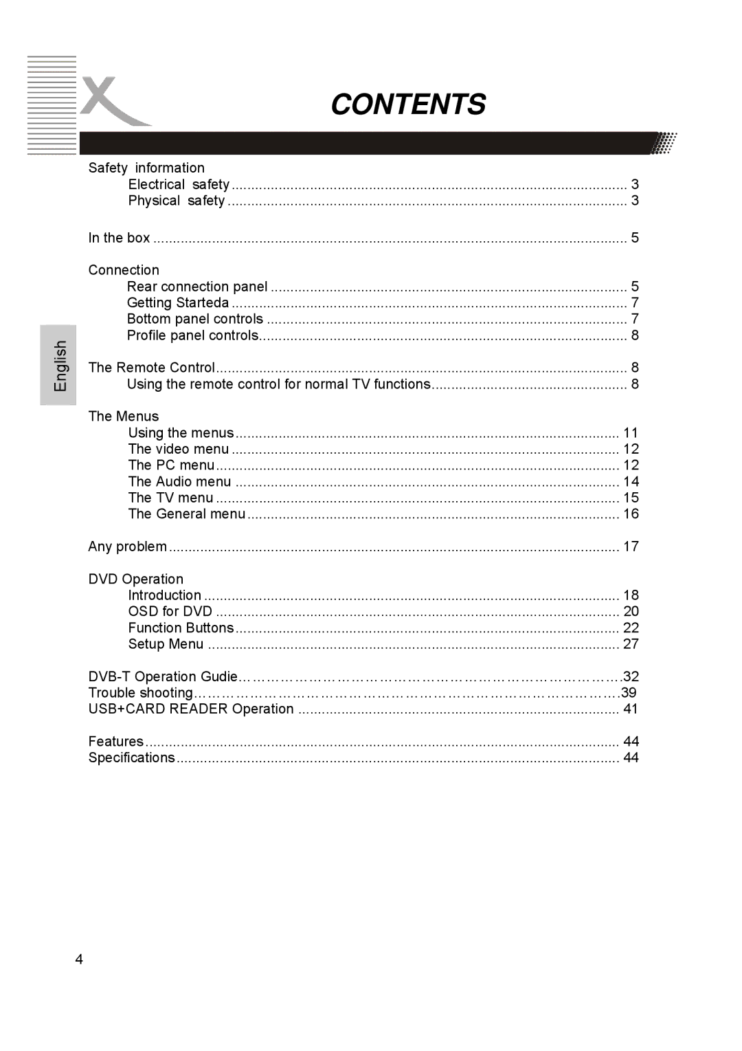 Xoro HTC1900D manual Contents 