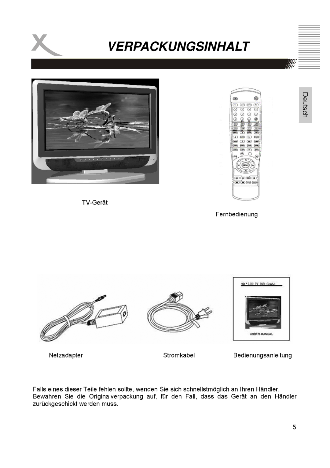 Xoro HTC1900D manual Verpackungsinhalt 