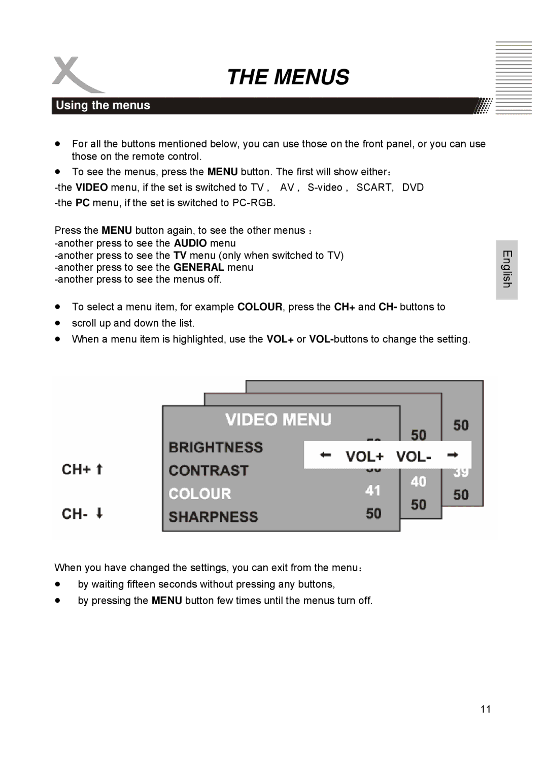 Xoro HTC1900D manual Menus, Using the menus 