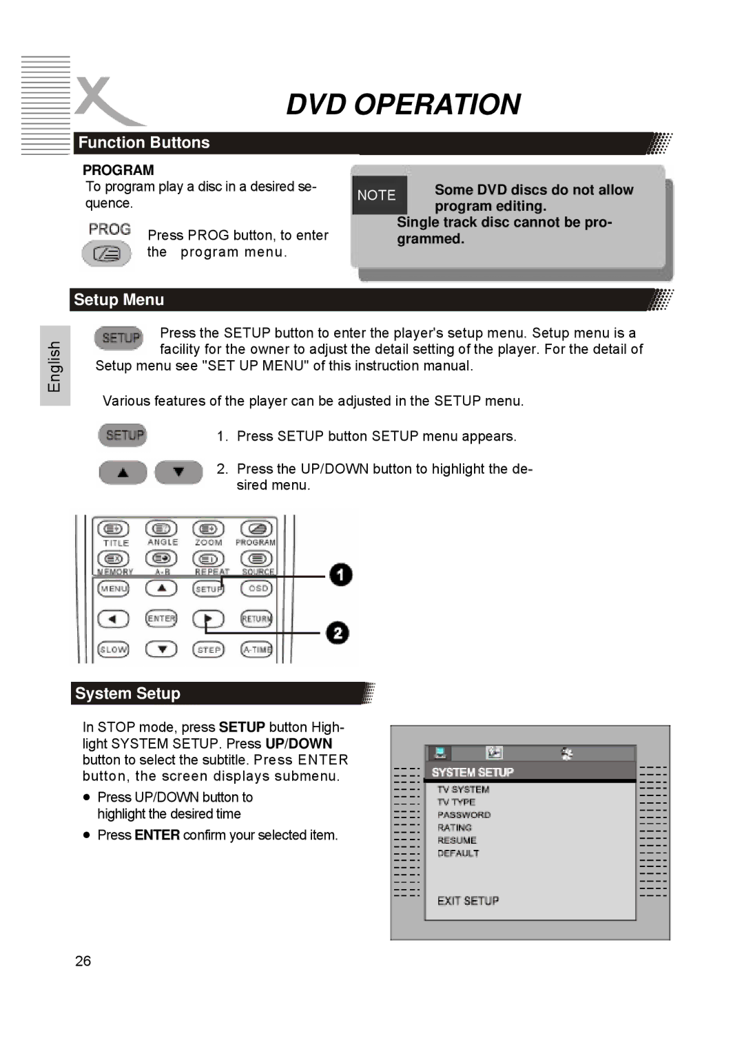 Xoro HTC1900D manual Setup Menu, System Setup, Program 