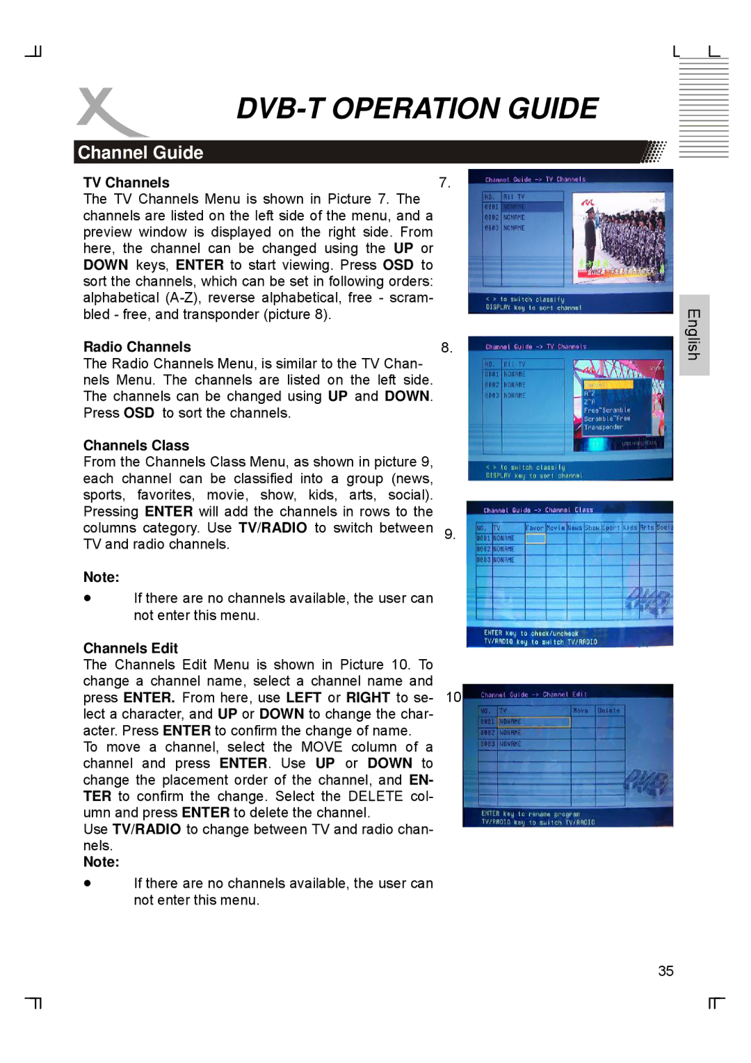 Xoro HTC1900D manual Sort the channels, which can be set in following orders 