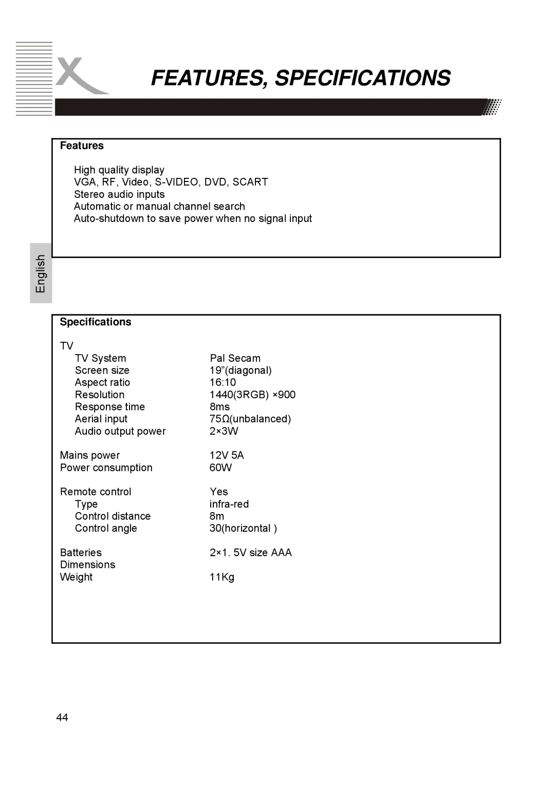 Xoro HTC1900D manual Features, Specifications 