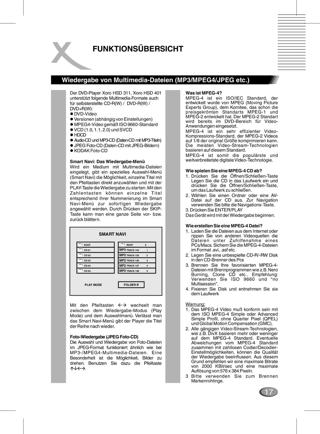 Xoro manual Wiedergabe von Multimedia-Dateien MP3/MPEG4/JPEG etc 