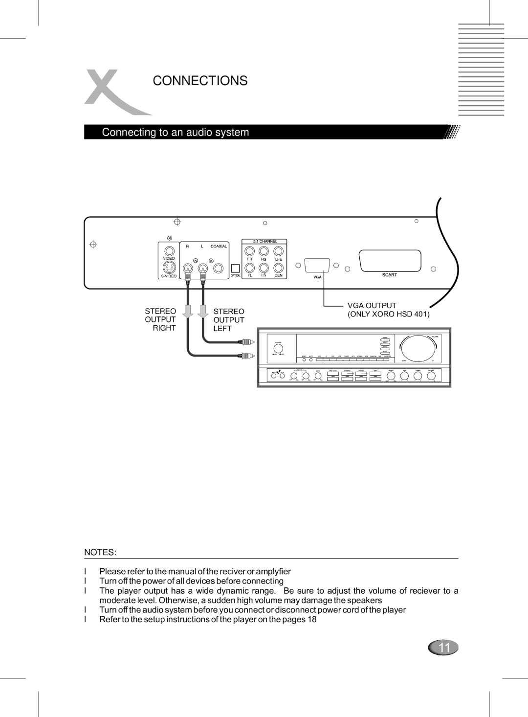 Xoro MPEG4 manual Connecting to an audio system 