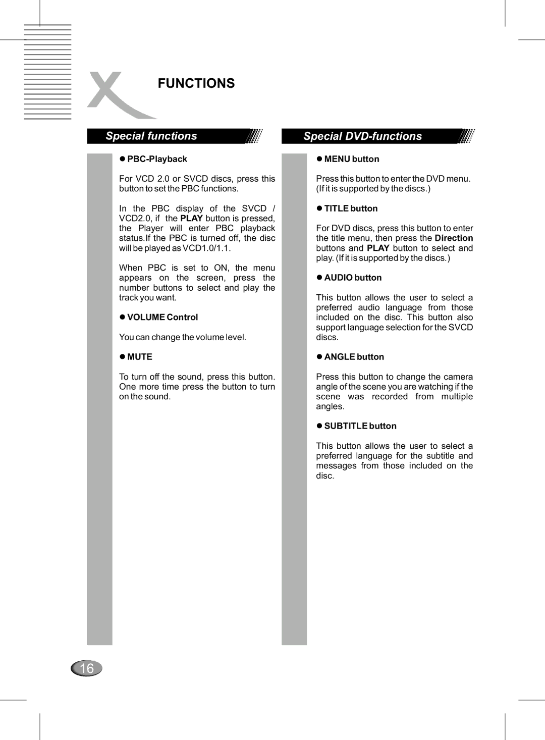 Xoro MPEG4 manual Functions, Special functions, Special DVD-functions 