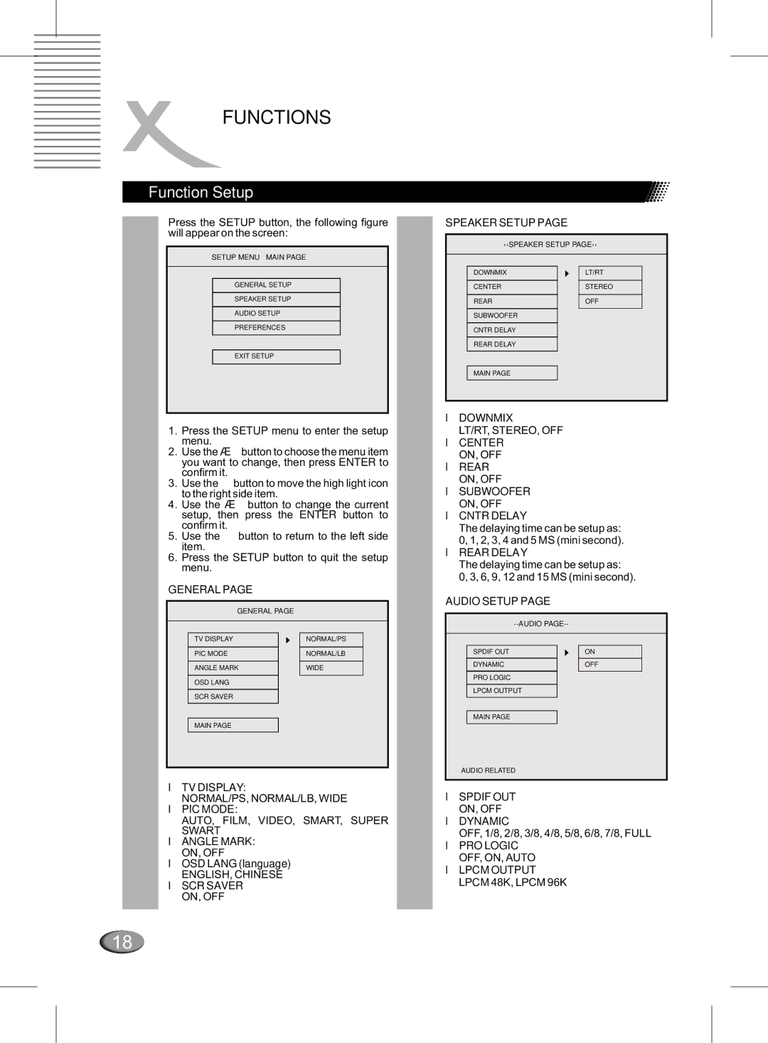 Xoro MPEG4 manual Function Setup, General 