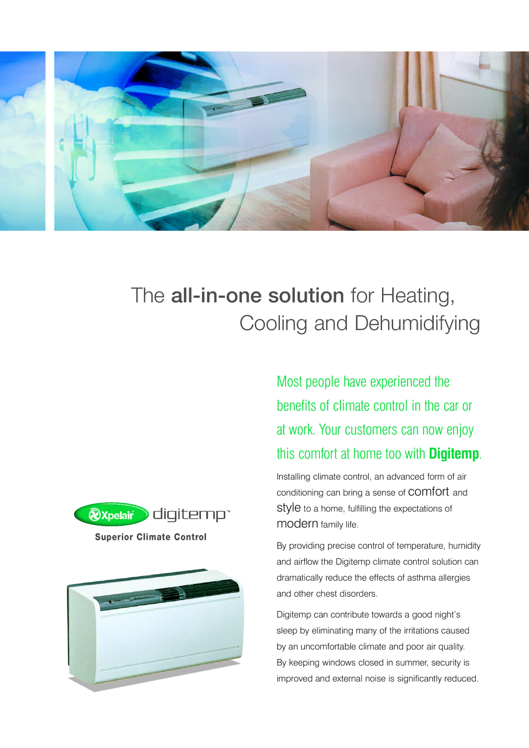 Xpelair Digitemp manual All-in-one solution for Heating Cooling and Dehumidifying 