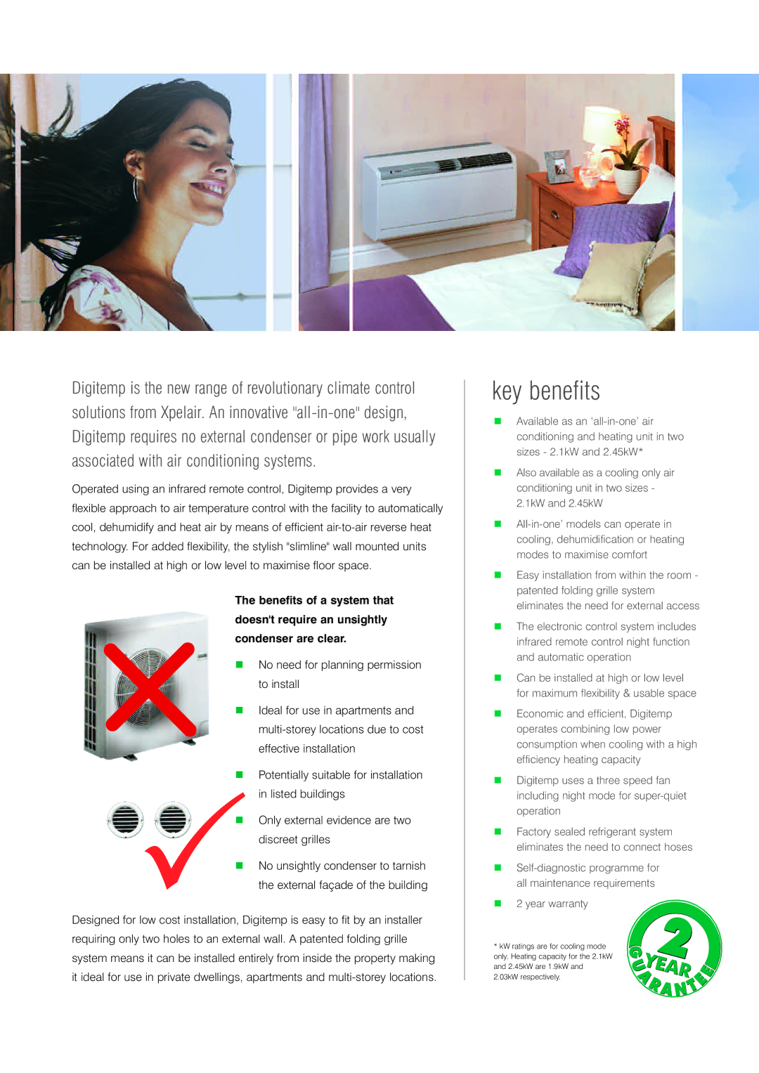 Xpelair Digitemp manual Key benefits 