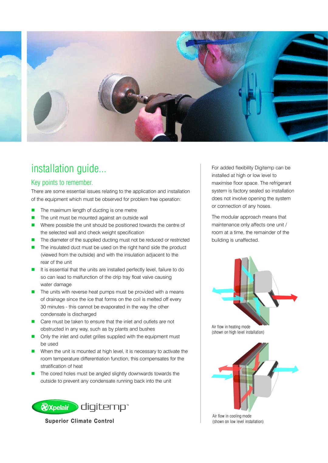 Xpelair Digitemp manual Installation guide, Key points to remember 