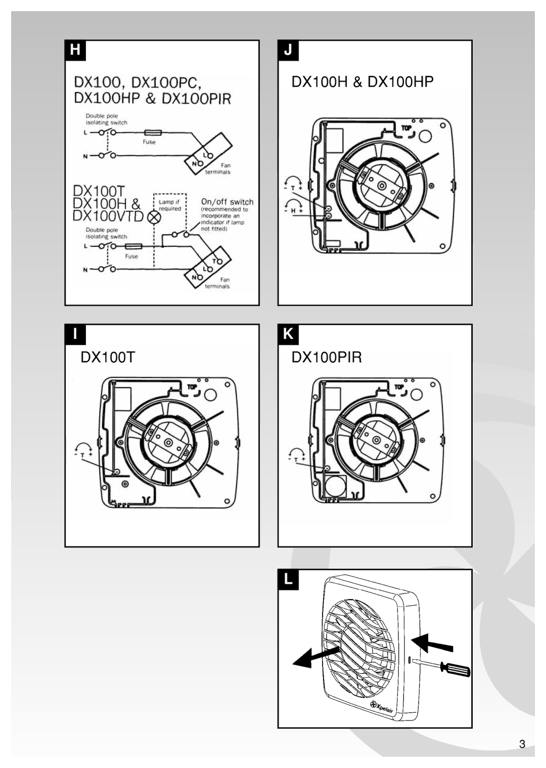 Xpelair DX100VTD, DX100PIR, DX100PC manual DX100T DX100H & DX100HP 