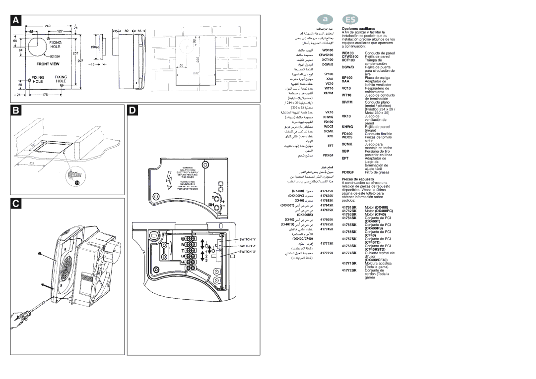 Xpelair DX400RS, DX400T, CF40TD, DX400PC manual CFWG100, Dgw/B, Xaa, Xf/Fm, Khwg, WDC5, Xcmk, Xbp, Eft, Pdxgf, CF40RSTD 