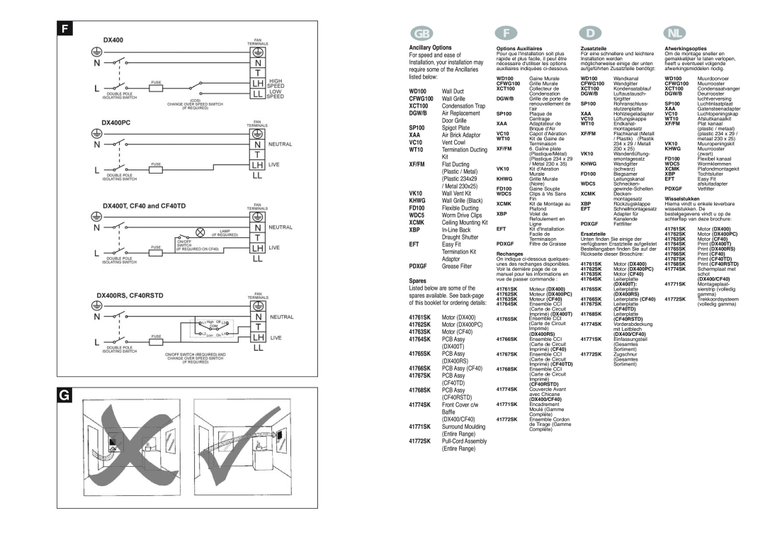 Xpelair DX400T, DX400RS, CF40TD, DX400PC, CF40RSTD manual 