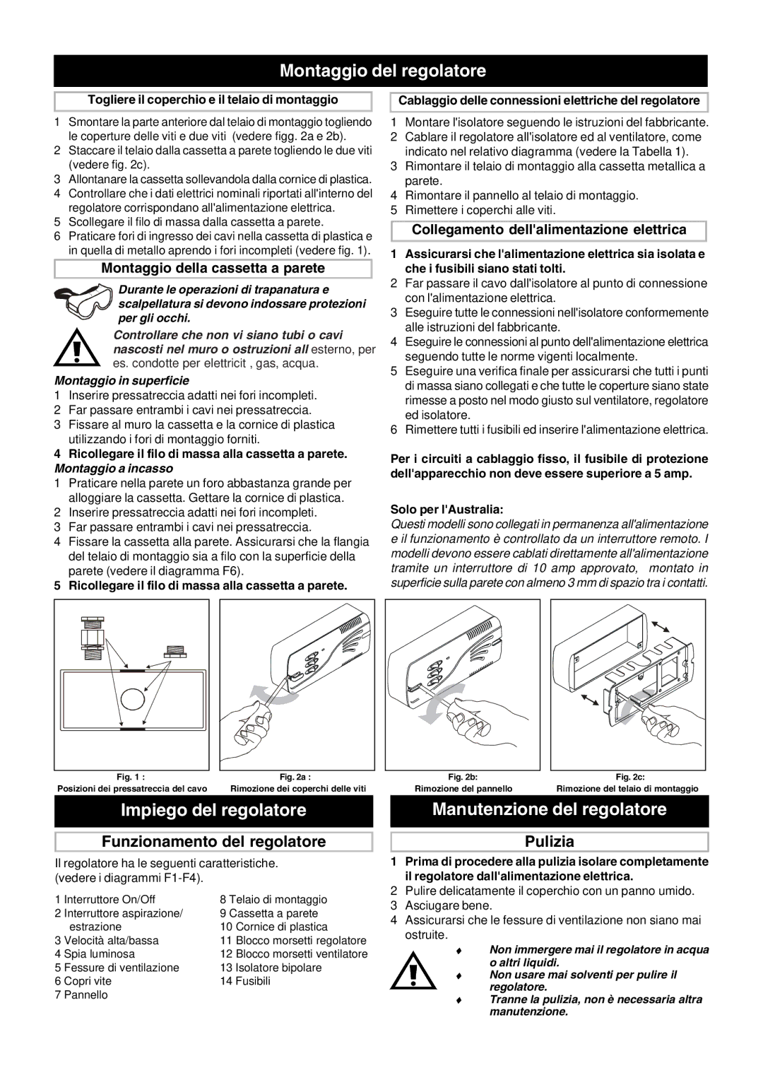 Xpelair FR22-30 Montaggio del regolatore, Impiego del regolatore, Manutenzione del regolatore, Pulizia 