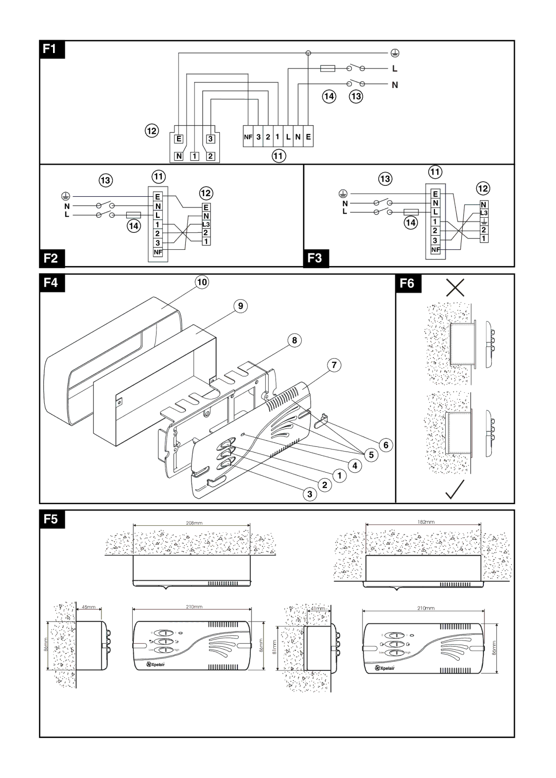 Xpelair FR22-30 operating instructions 208mm 182mm 45mm 210mm 41mm 86mm 