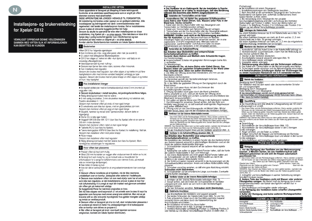 Xpelair manual Installasjons- og brukerveiledning for Xpelair GX12 