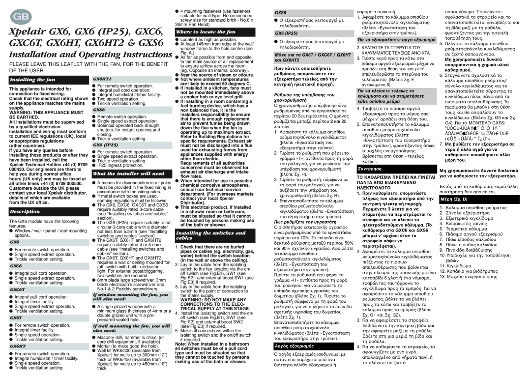 Xpelair GX6 manual Where to locate the fan, Installing the fan, Description, What the installer will need 