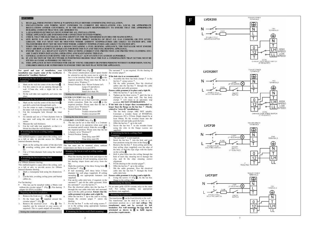 Xpelair manual LVCF20 / LVCF20T Only Fig, LVDX200T / LVCF20T Only Fig, If the hole size is as recommended 