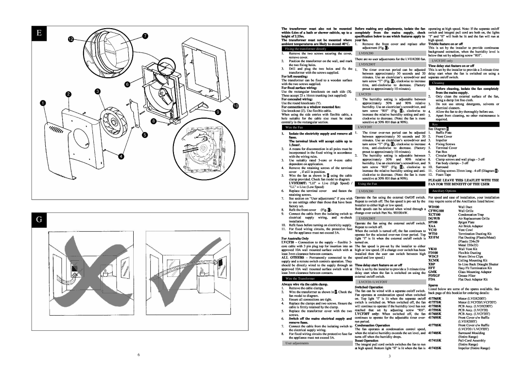 Xpelair LVDX200T, LVCF20T manual 