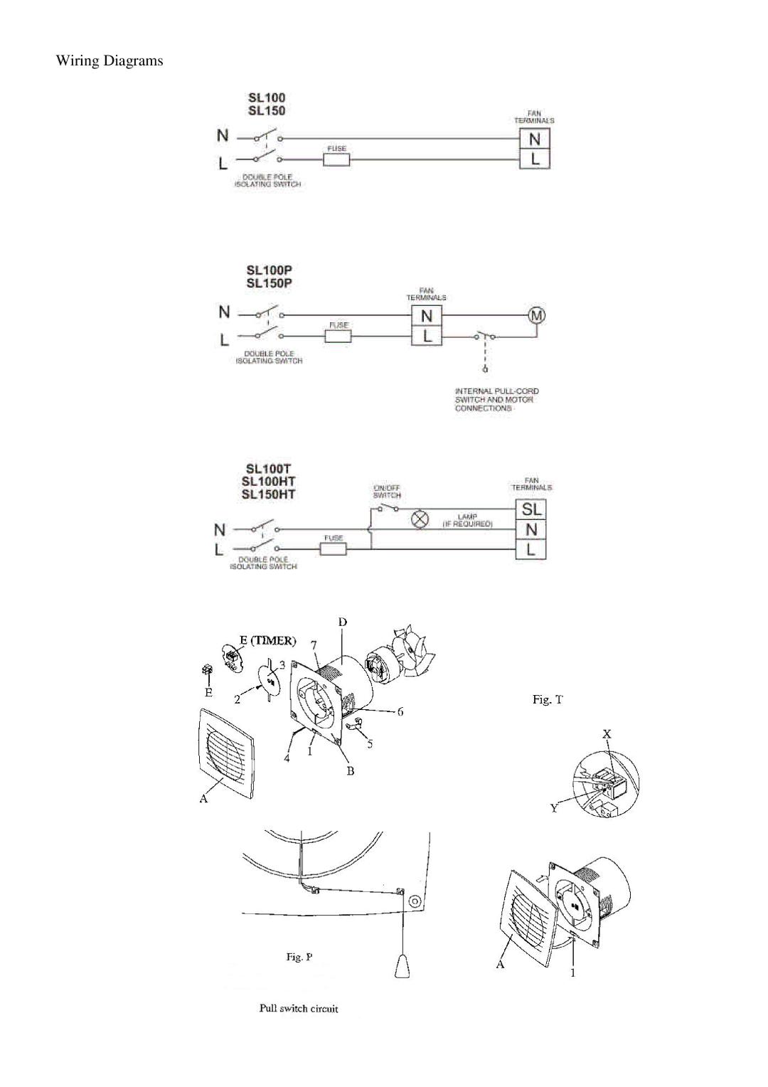 Xpelair SL100HT, SL150HT, SL100T, SL150P, SL100P manual Wiring Diagrams 