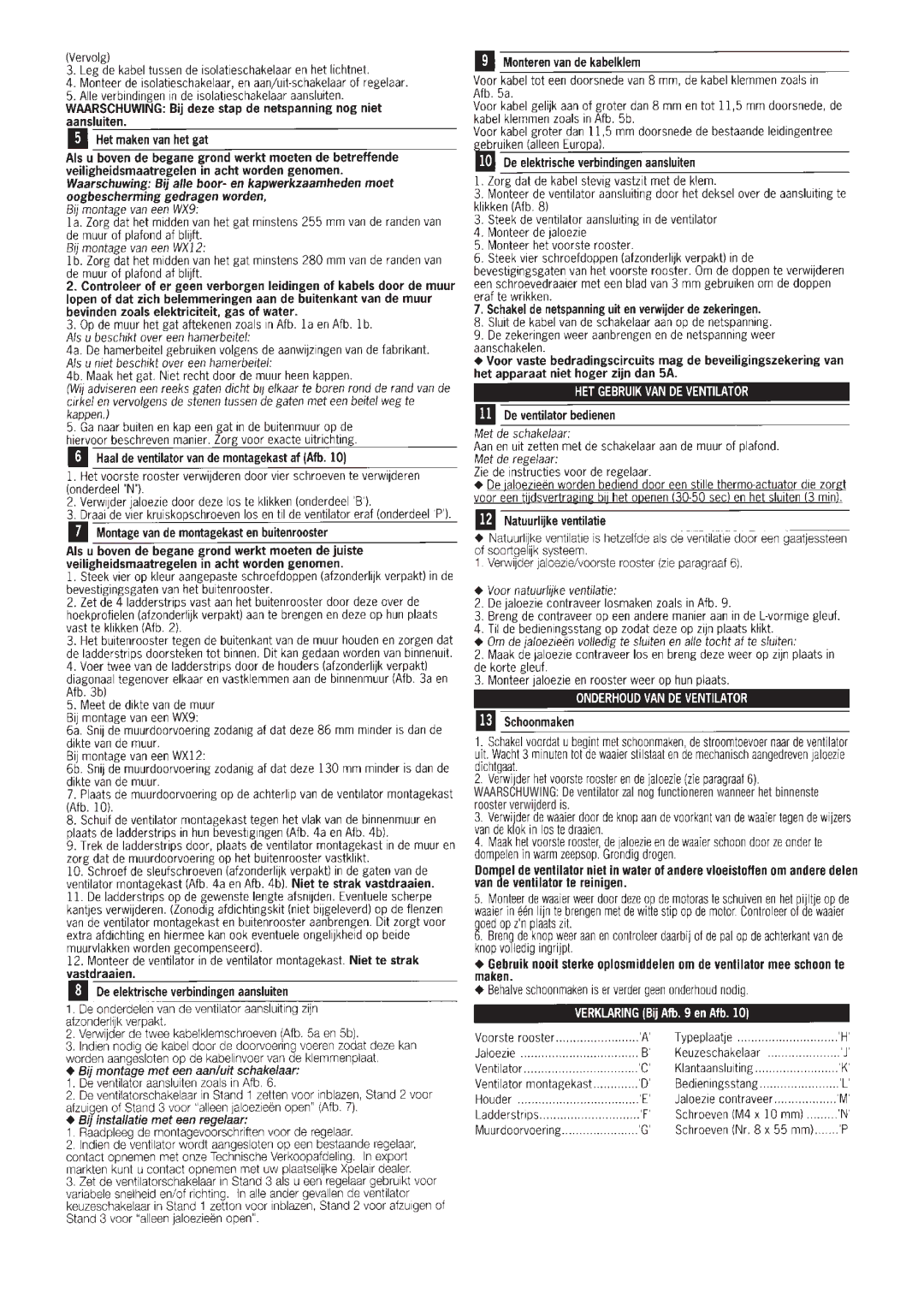 Xpelair WX12, WX9 operating instructions 