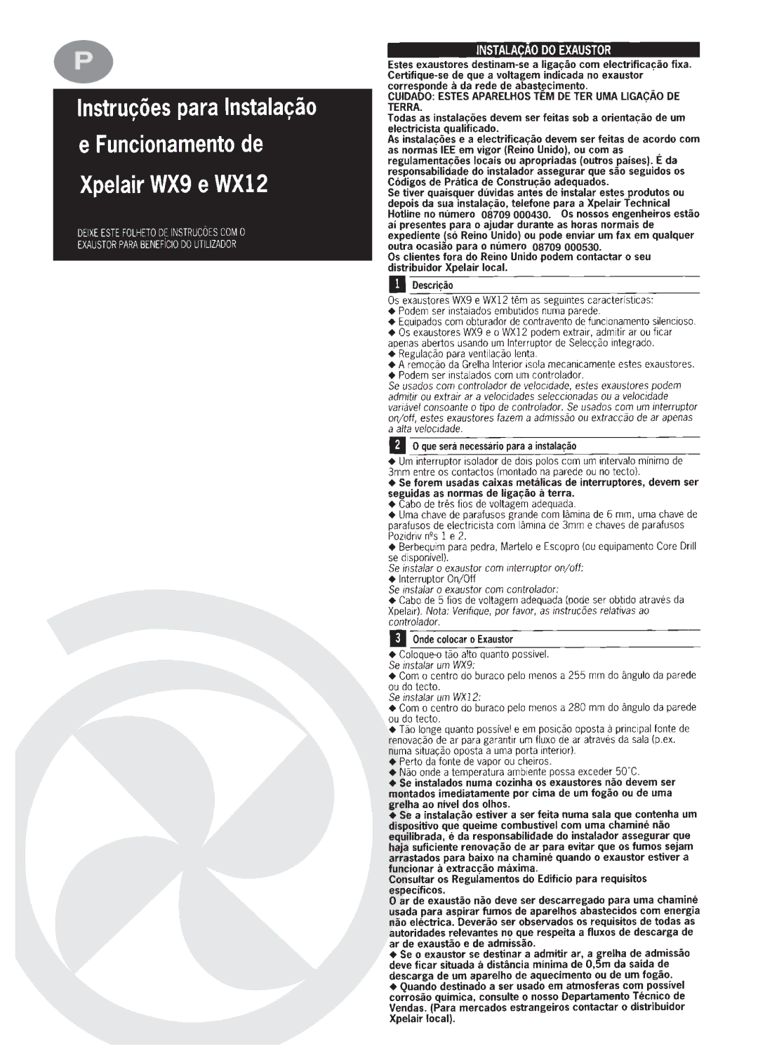 Xpelair WX9, WX12 operating instructions 08709 