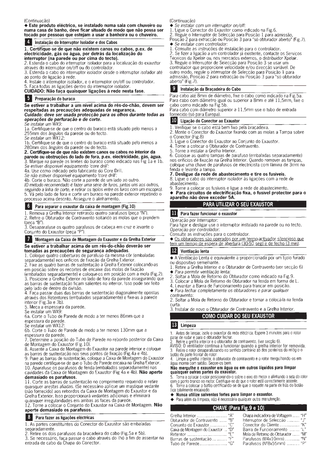 Xpelair WX12, WX9 operating instructions 