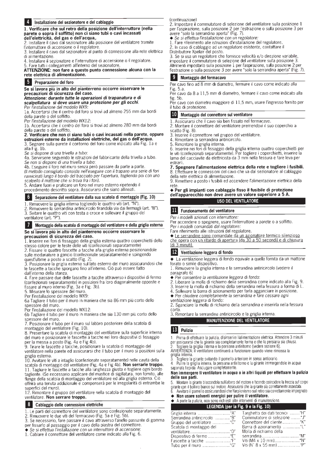 Xpelair WX12, WX9 operating instructions 