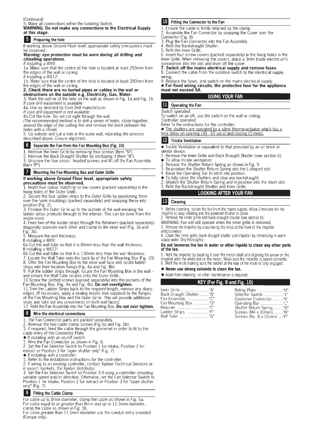 Xpelair WX12, WX9 operating instructions 