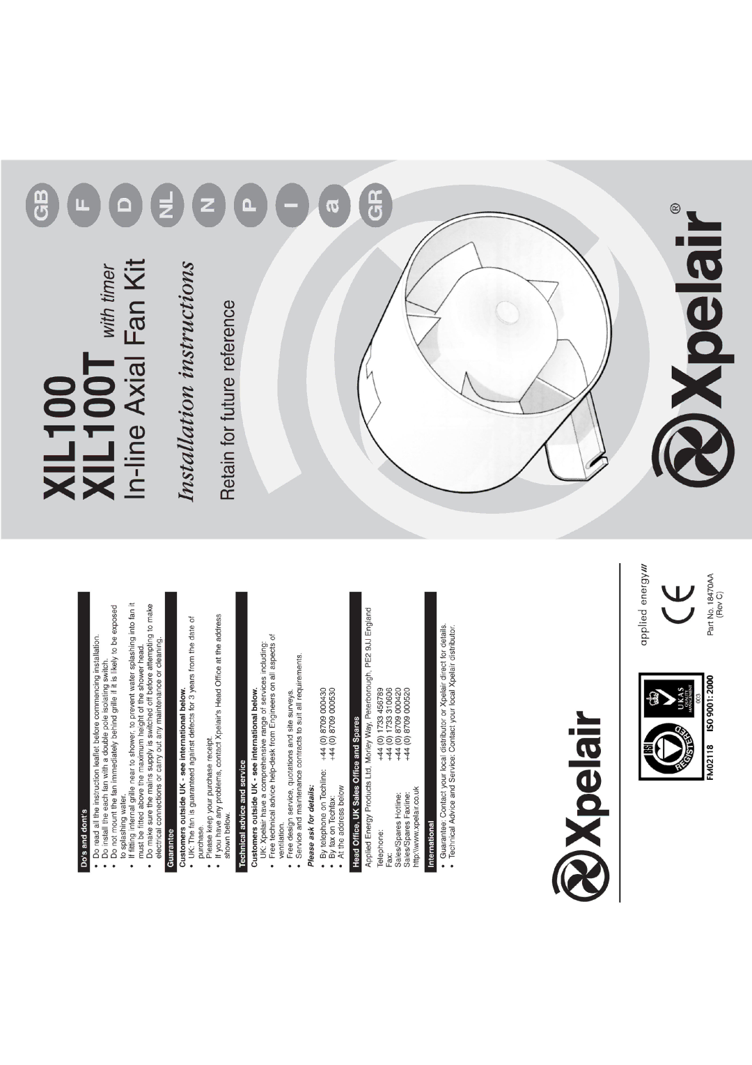 Xpelair XIL100T manual 