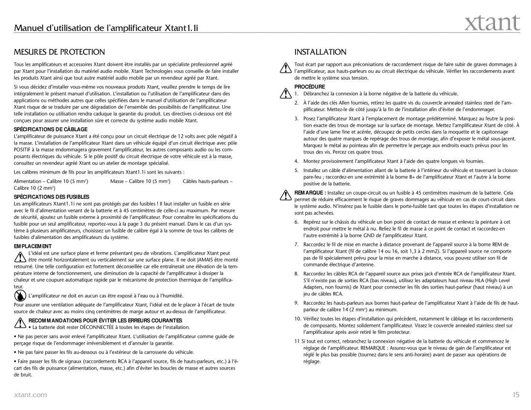 Xtant 1.1 owner manual Mesures DE Protection 