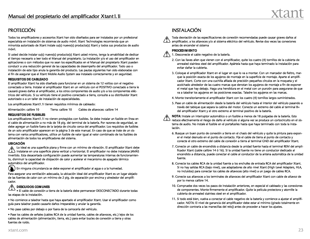 Xtant 1.1 Protección, Instalación, Requisitos De Cableado, Requisitos De Fusibles, Ubicación, Descuidos Comunes 