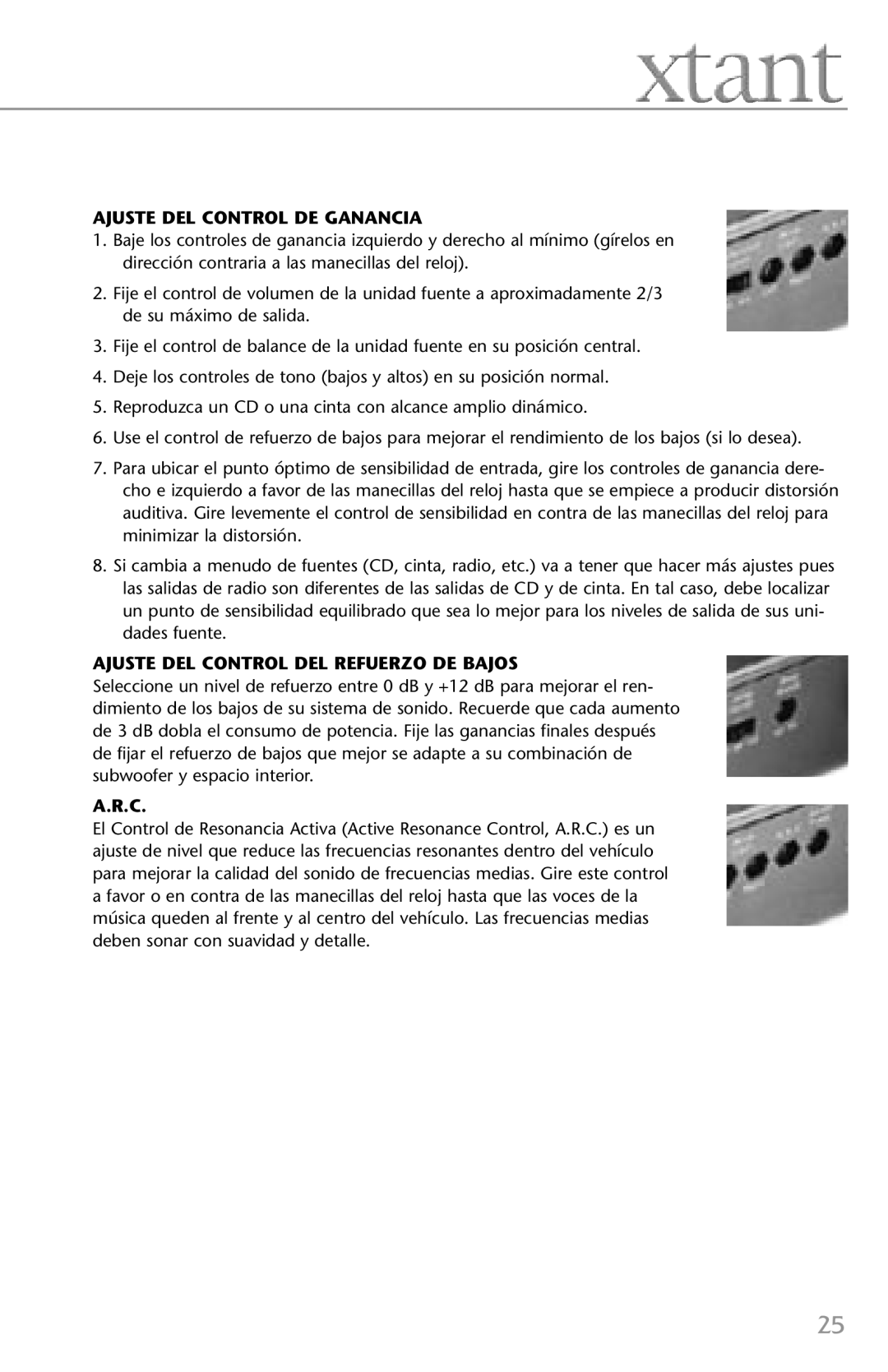 Xtant 4.4, 2.2 owner manual Ajuste DEL Control DE Ganancia, Ajuste DEL Control DEL Refuerzo DE Bajos 