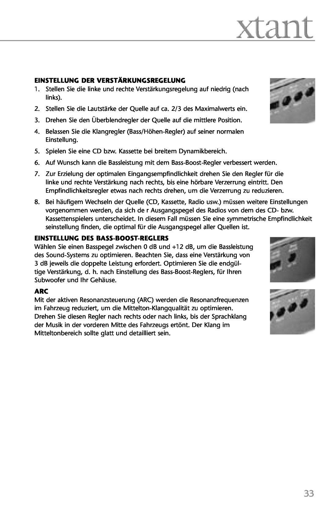 Xtant 4.4, 2.2 owner manual Einstellung Der Verstärkungsregelung, Einstellung Des Bass-Boost-Reglers 