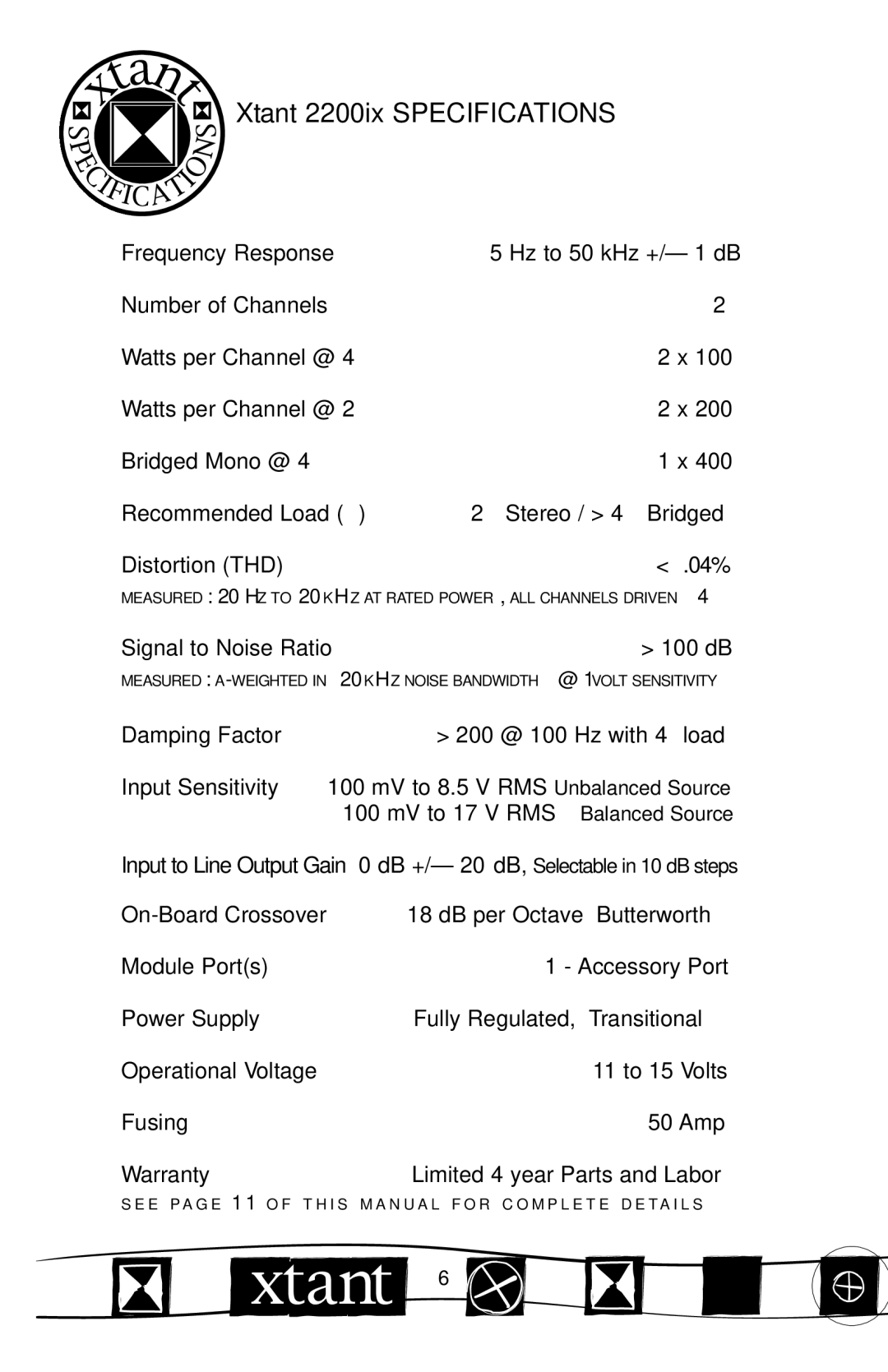 Xtant 2200ix manual Xtant 2200IX Specifications 